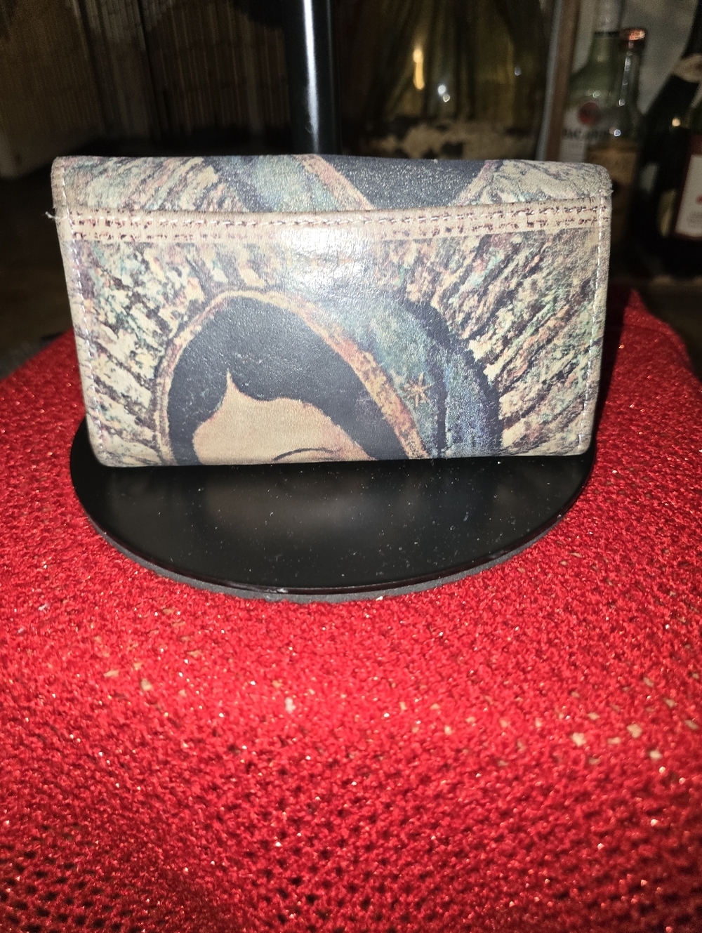 Religious Print Foldover Wallet in Muted Tones In Preloved Condition - Picture 2 of 8